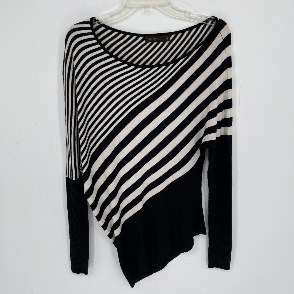 The Limited Women's Black White Striped Asymmetrical Knit Sweater Top Size S